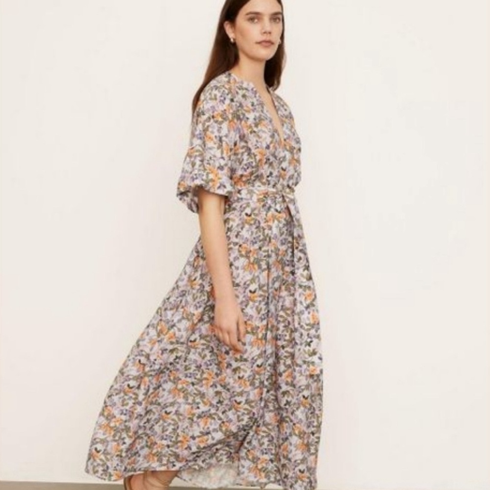 Vince Wisteria Vine Cuffed V-Neck Dress
